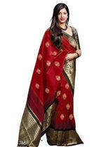 DEIANA'S Beautiful Designer Golden zari Soft Lichi Silk Saree - Red | Grocsy