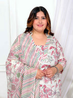 Miravan Women's Plus Size Cotton Light Pink Scenic Birds And Leaf Floral Printed Straight Pakistani Style Suit Set | Grocsy