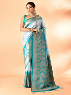 Joban Fashion Sky Blue & Rama Plain With Weaving Border Banarasi Silk Sarees | Grocsy