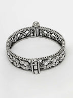 NVR Women's Silver-Toned German Silver Oxidised Kada Bangle