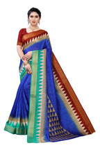 Vamika Blue & Brown Linen Jari Border Saree (GUNJAN BLUE) | Grocsy