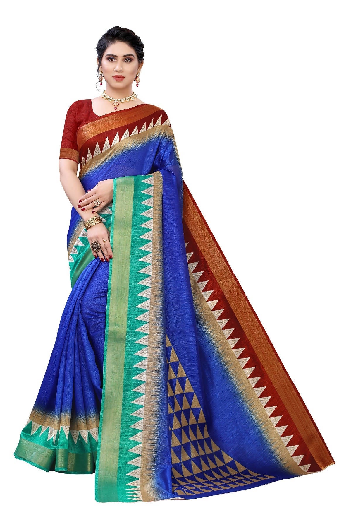 Vamika Blue & Brown Linen Jari Border Saree (GUNJAN BLUE) | Grocsy