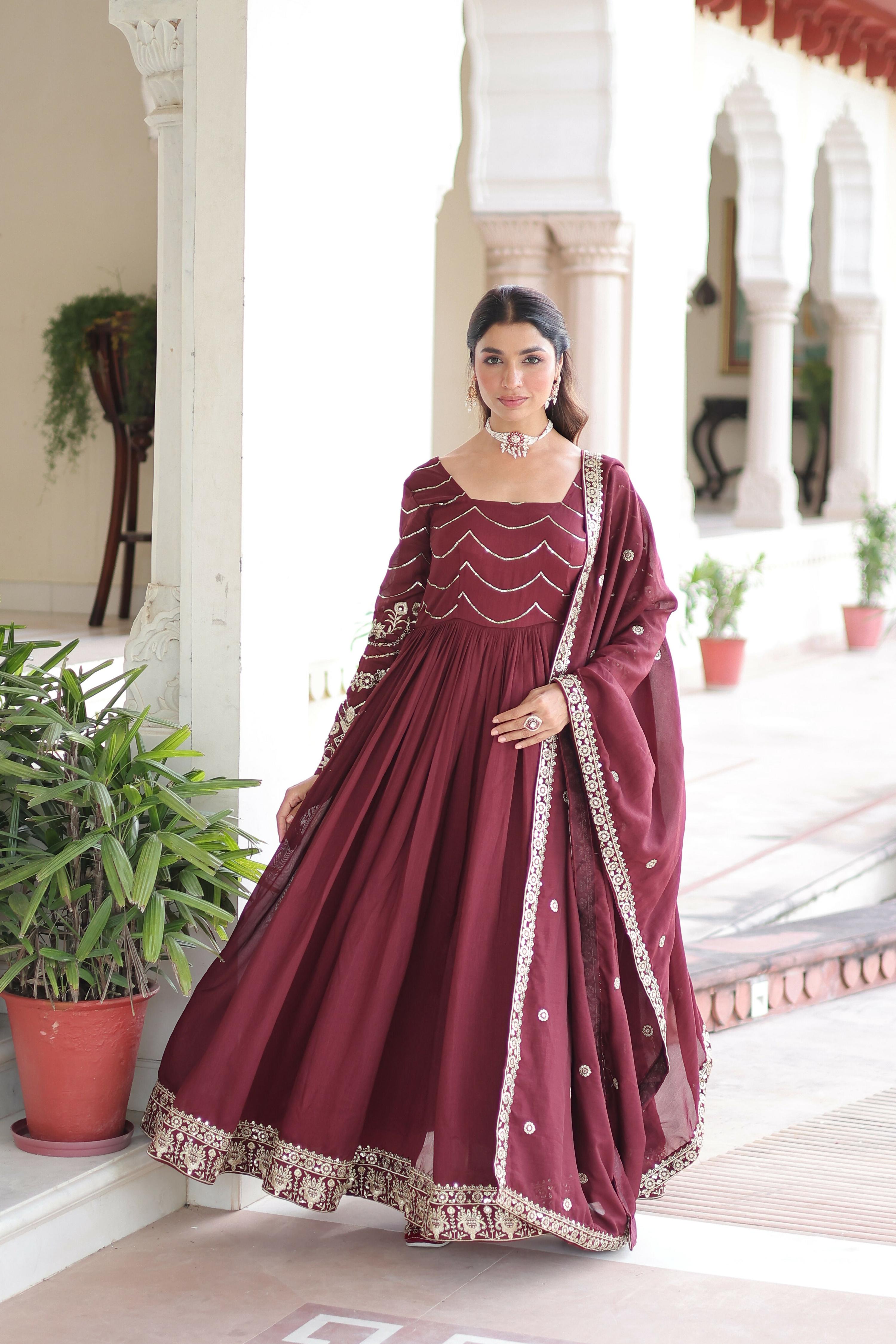 Joban Fashion Maroon Readymade Kurta Set With Sequence embroidery Work | Grocsy
