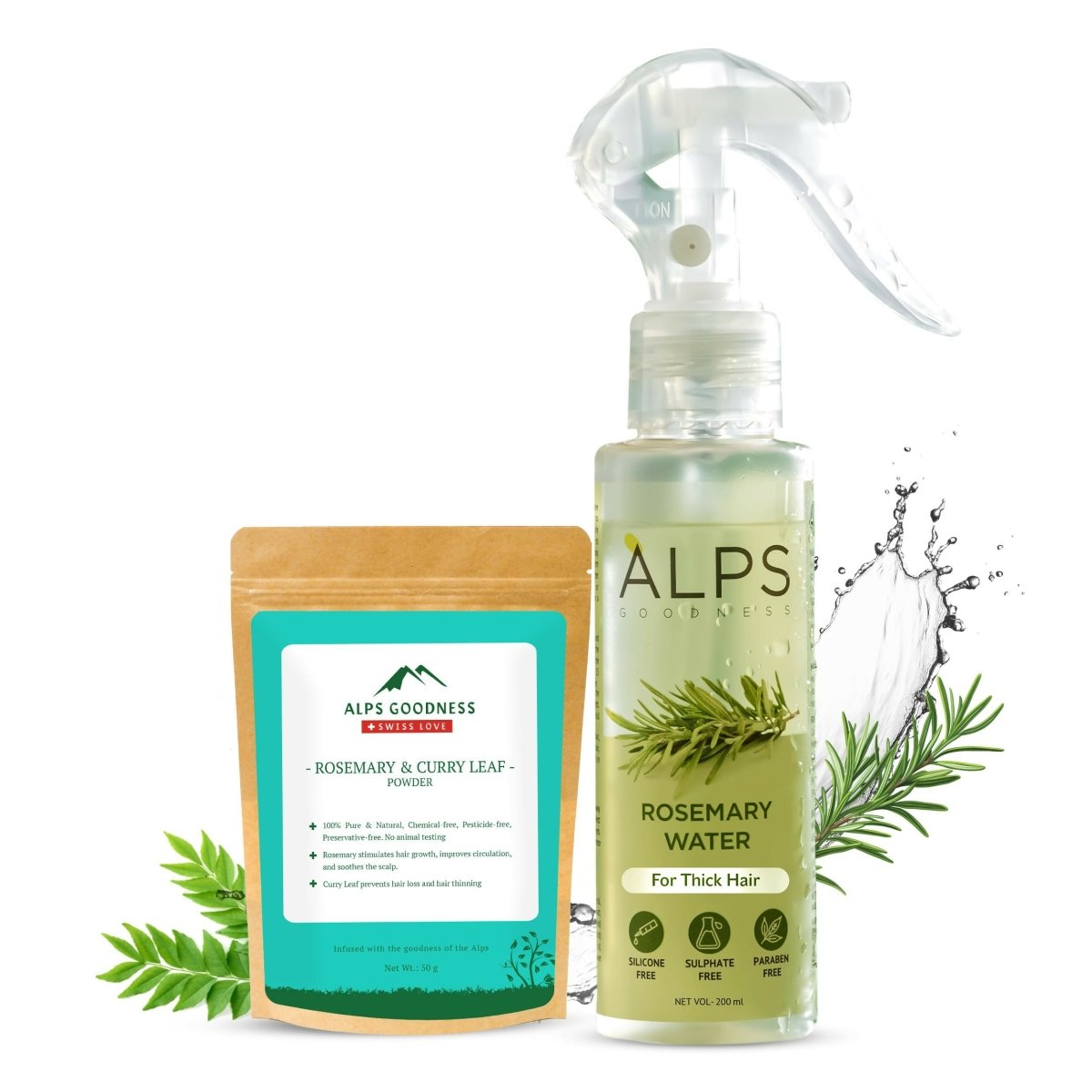 Alps Goodness Rosemary Hair Renewal Duo with Rosemary Water Spray and Rosemary & Curry Leaf Powder - Hair Growth Expert | Grocsy