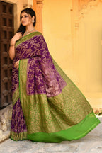 Joban Fashion Purple Crepe Chiffon Pure Handloom Banarasi Silk Saree | Grocsy