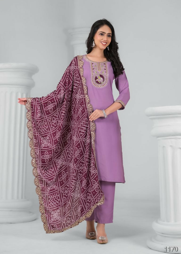 Ethnic Festive Wear Rayon Wine Stitched Suit With Dupatta - Tanisha | Grocsy