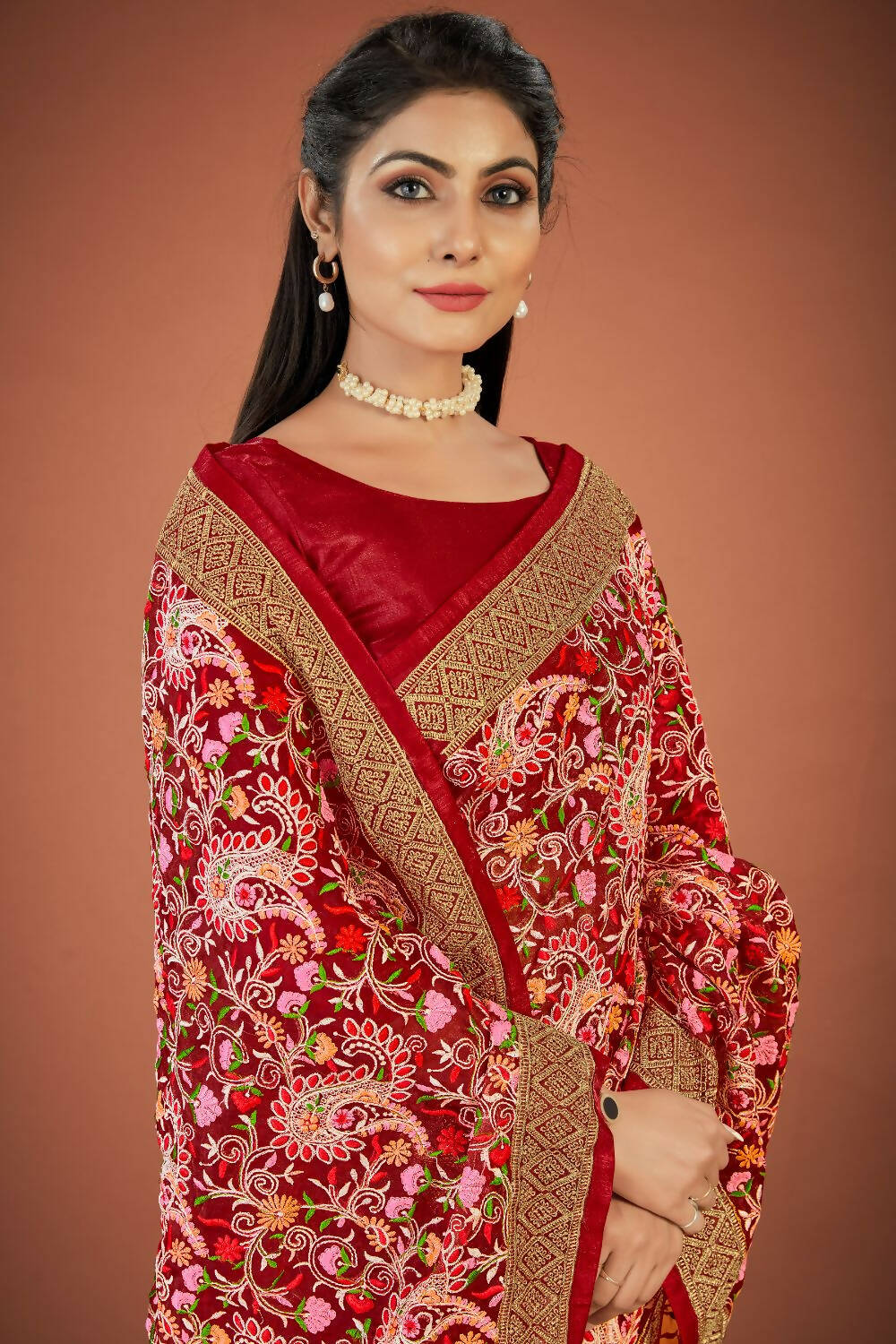 Vamsee Maroon Organza Saree | Grocsy