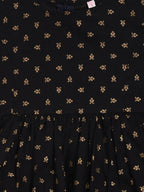 Ahalyaa Black Cotton Gold Print Kids Kurta Sharara Sets For Girls | Grocsy