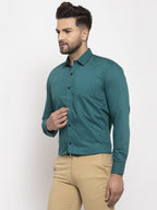 Jainish Teal Blue Formal Shirt with black detailing ( SF 411Teal ) | Grocsy
