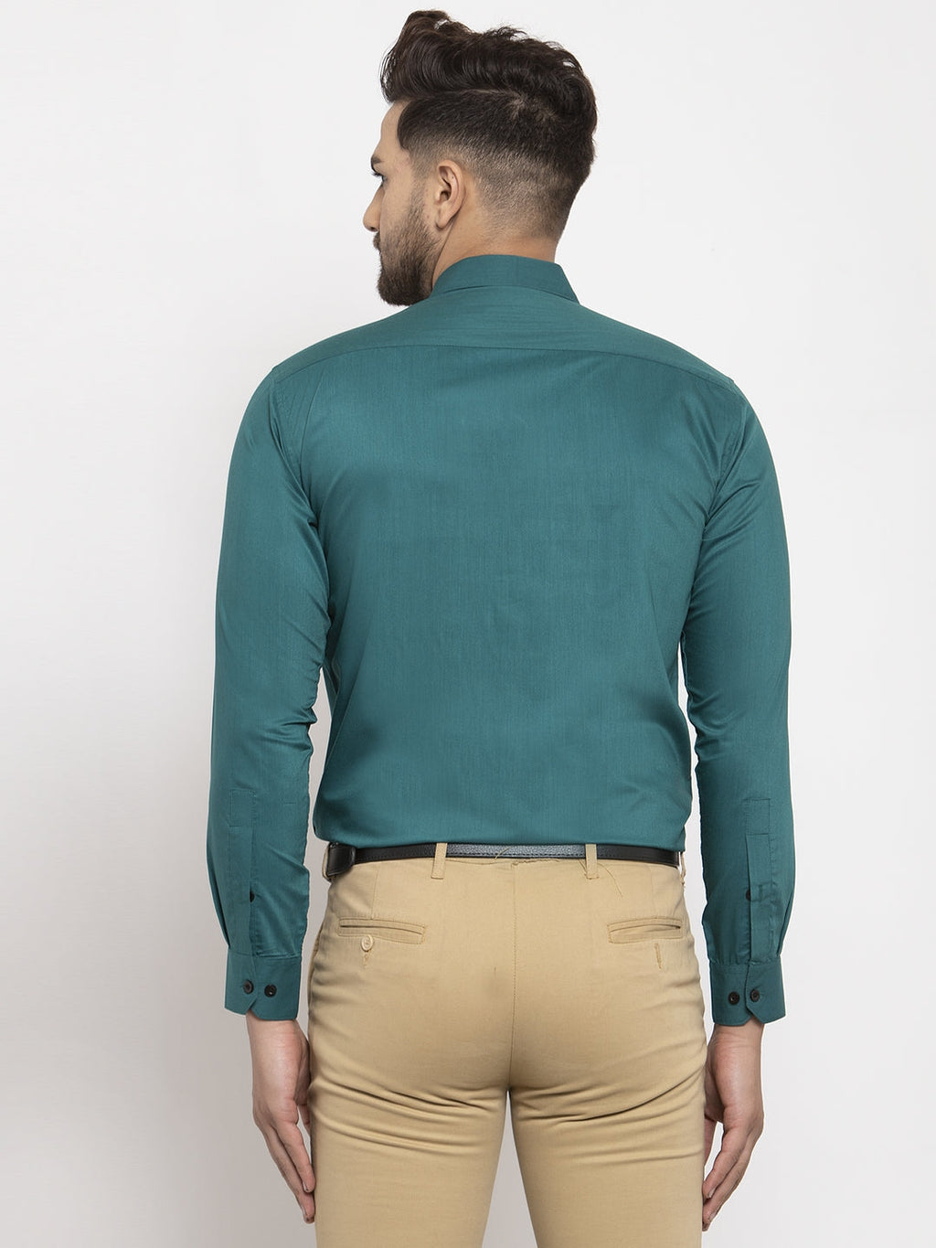 Jainish Teal Blue Formal Shirt with black detailing ( SF 411Teal ) | Grocsy