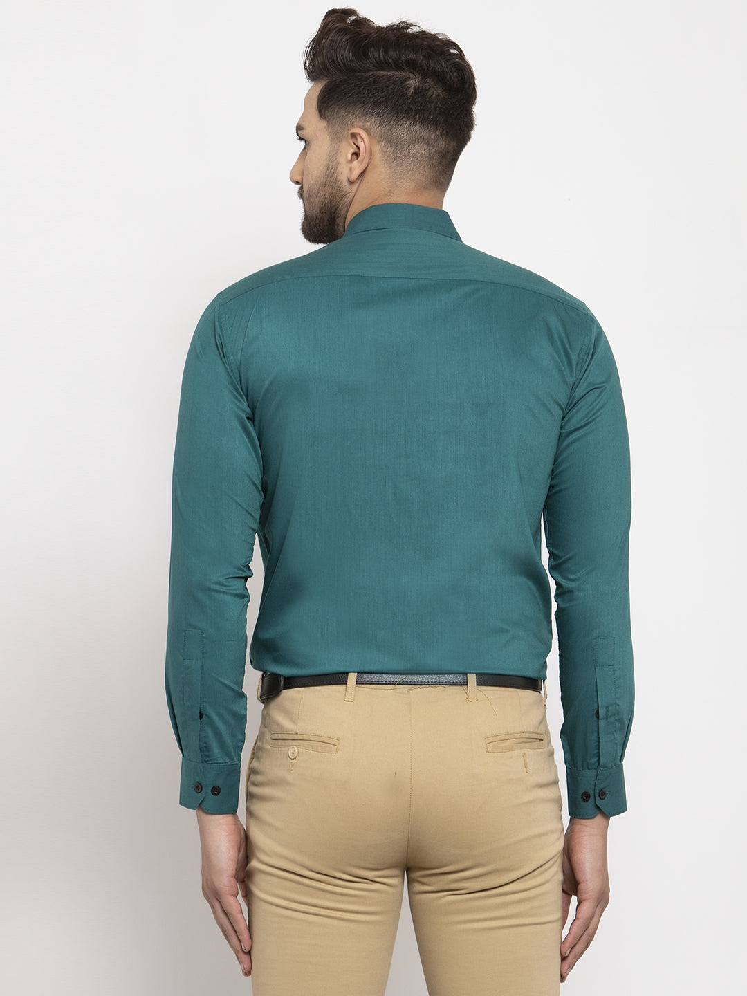 Jainish Teal Blue Formal Shirt with black detailing ( SF 411Teal ) | Grocsy