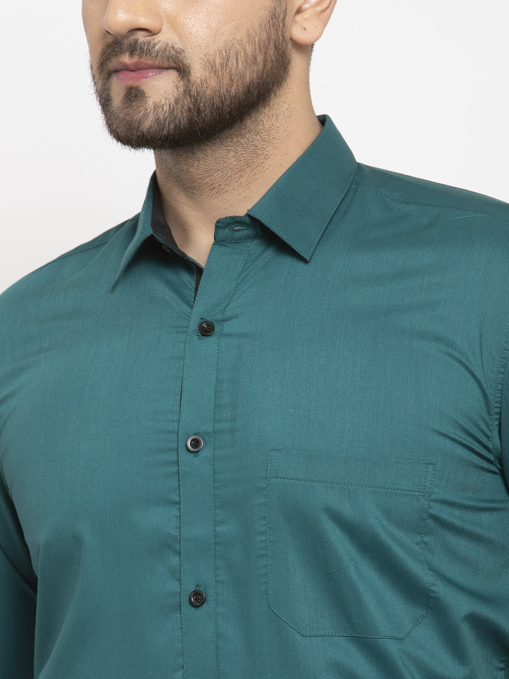 Jainish Teal Blue Formal Shirt with black detailing ( SF 411Teal ) | Grocsy