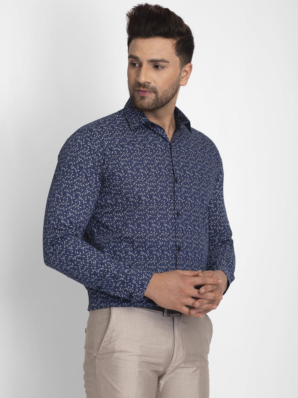 Jainish Navy Blue Printed Formal Shirt ( JSF 426Navy ) | Grocsy