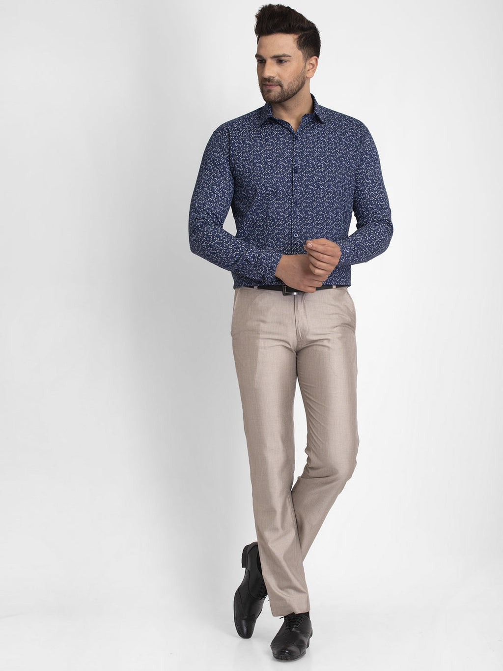 Jainish Navy Blue Printed Formal Shirt ( JSF 426Navy ) | Grocsy