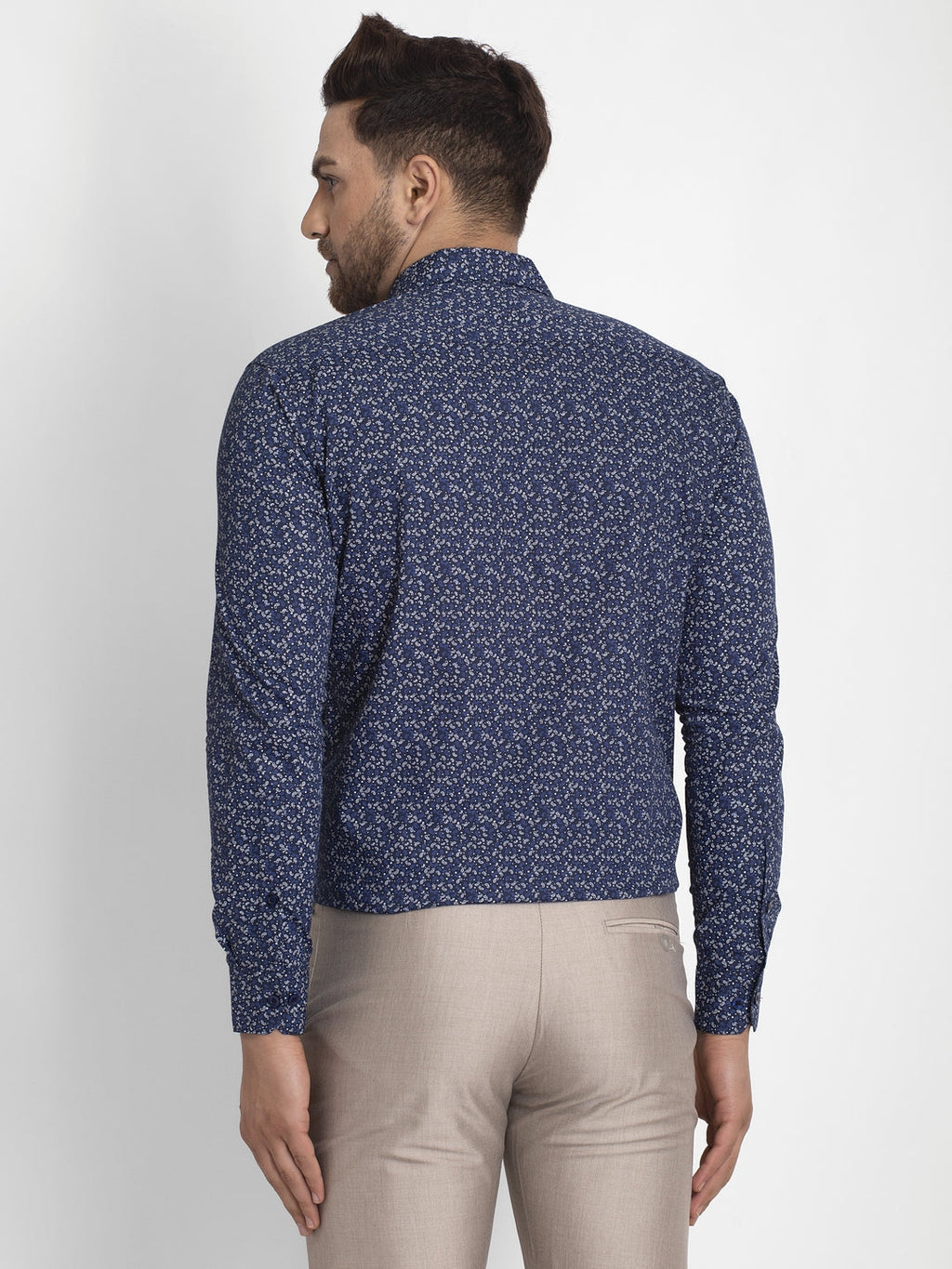 Jainish Navy Blue Printed Formal Shirt ( JSF 426Navy ) | Grocsy