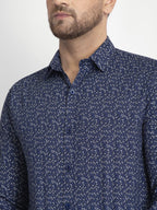 Jainish Navy Blue Printed Formal Shirt ( JSF 426Navy ) | Grocsy