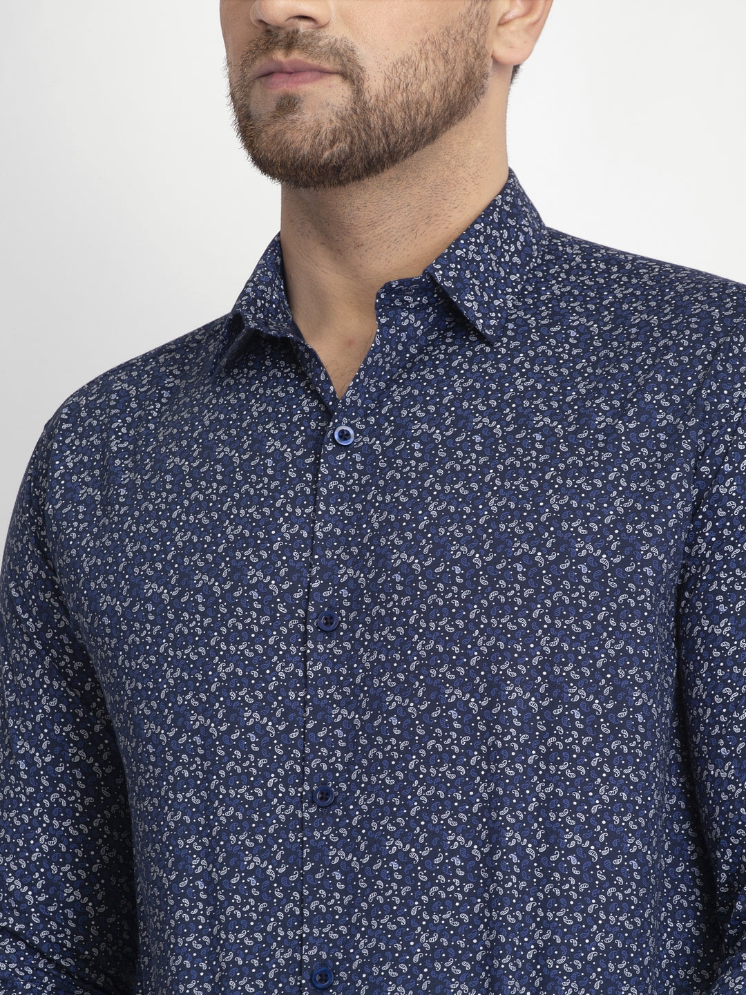 Jainish Navy Blue Printed Formal Shirt ( JSF 426Navy ) | Grocsy