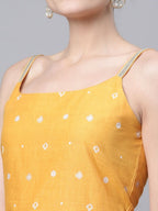 Ahalyaa Women Mustard Pure Cotton Porcian Print Shoulder Straps Tunic | Grocsy