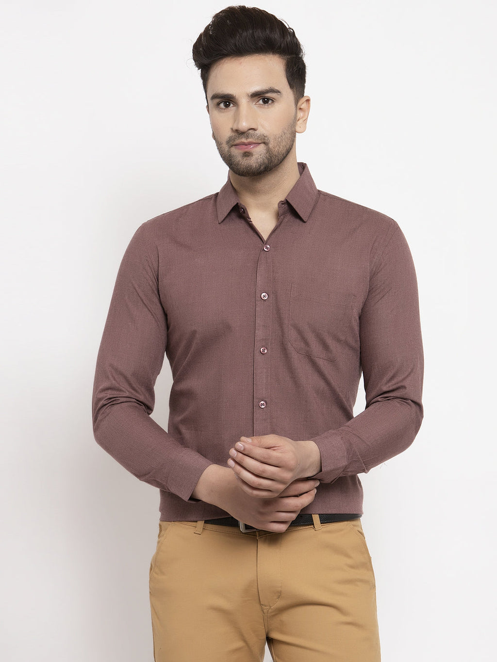 Jainish Men's Cotton Solid Brown Formal Shirt's ( SF 361Brown ) | Grocsy
