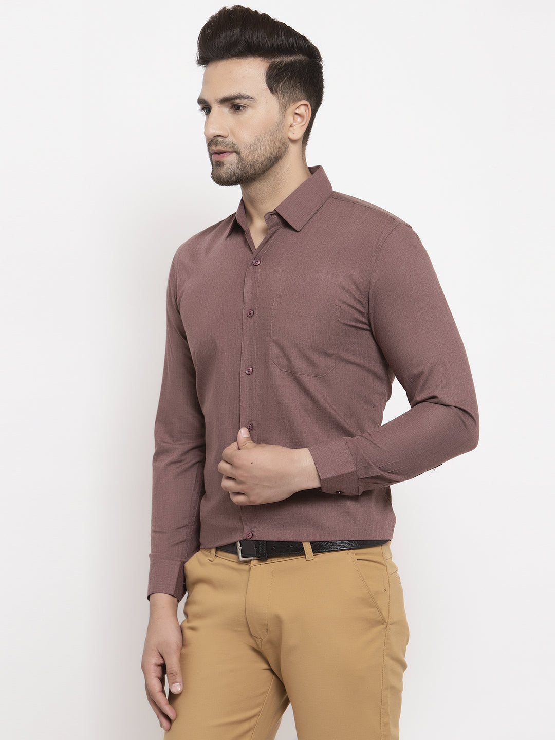 Jainish Men's Cotton Solid Brown Formal Shirt's ( SF 361Brown ) | Grocsy