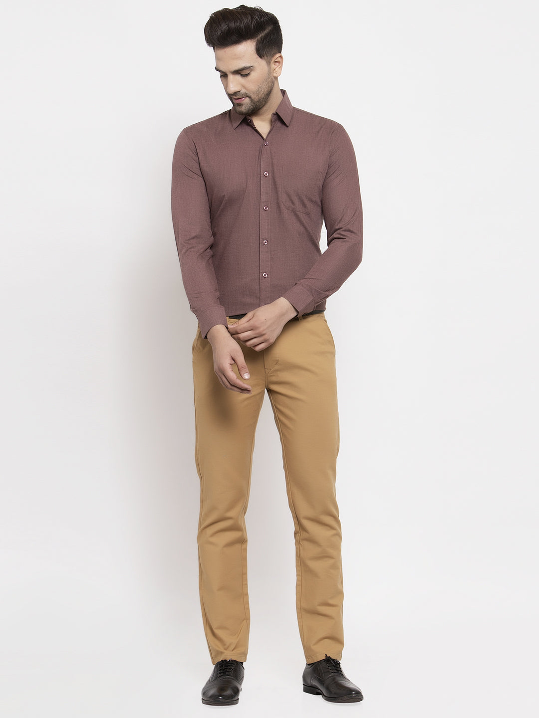 Jainish Men's Cotton Solid Brown Formal Shirt's ( SF 361Brown ) | Grocsy