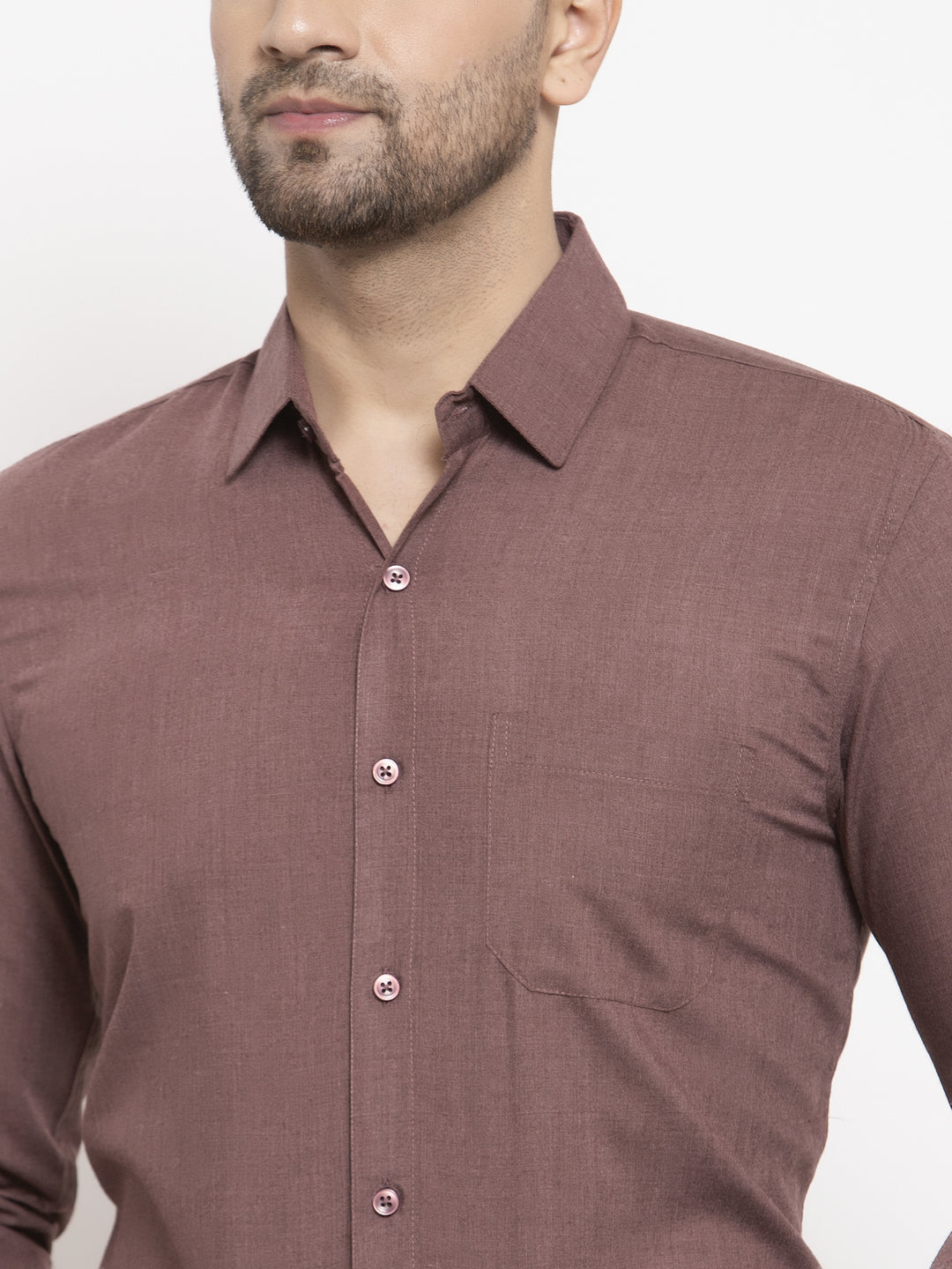 Jainish Men's Cotton Solid Brown Formal Shirt's ( SF 361Brown ) | Grocsy