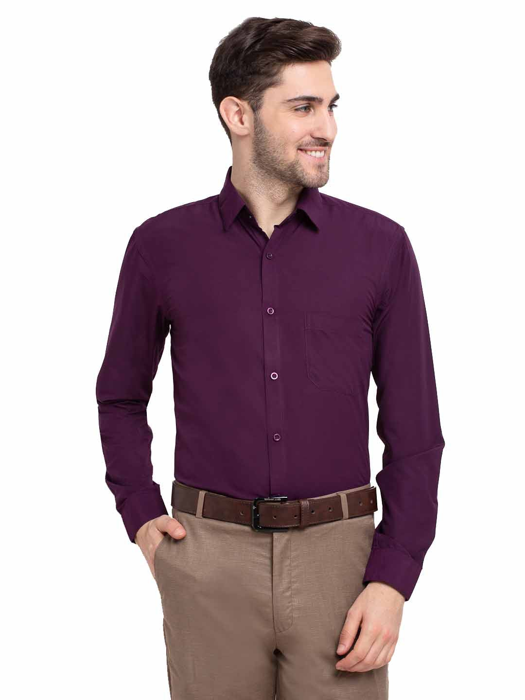 Jainish Men's Cotton Solid Burgundy Purple Formal Shirt's ( SF 361Burgundy ) | Grocsy
