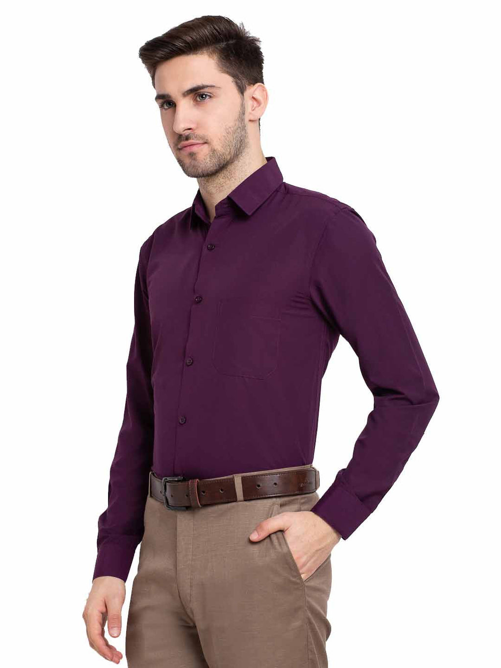 Jainish Men's Cotton Solid Burgundy Purple Formal Shirt's ( SF 361Burgundy ) | Grocsy