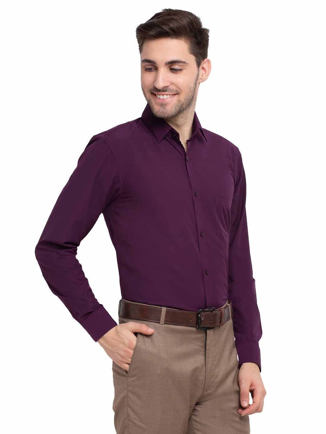 Jainish Men's Cotton Solid Burgundy Purple Formal Shirt's ( SF 361Burgundy ) | Grocsy