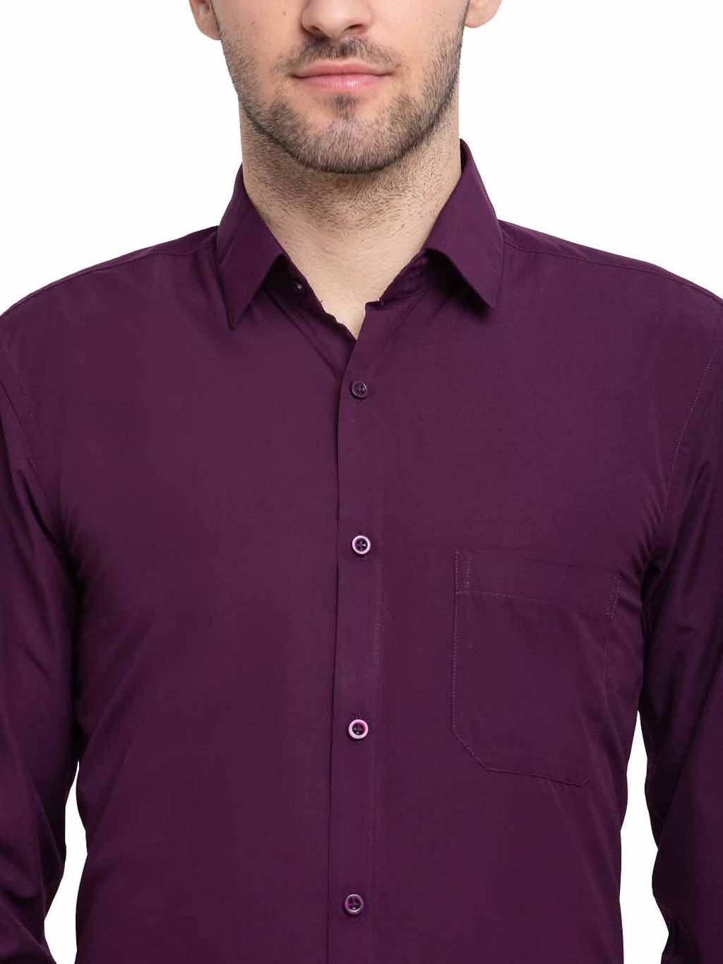 Jainish Men's Cotton Solid Burgundy Purple Formal Shirt's ( SF 361Burgundy ) | Grocsy