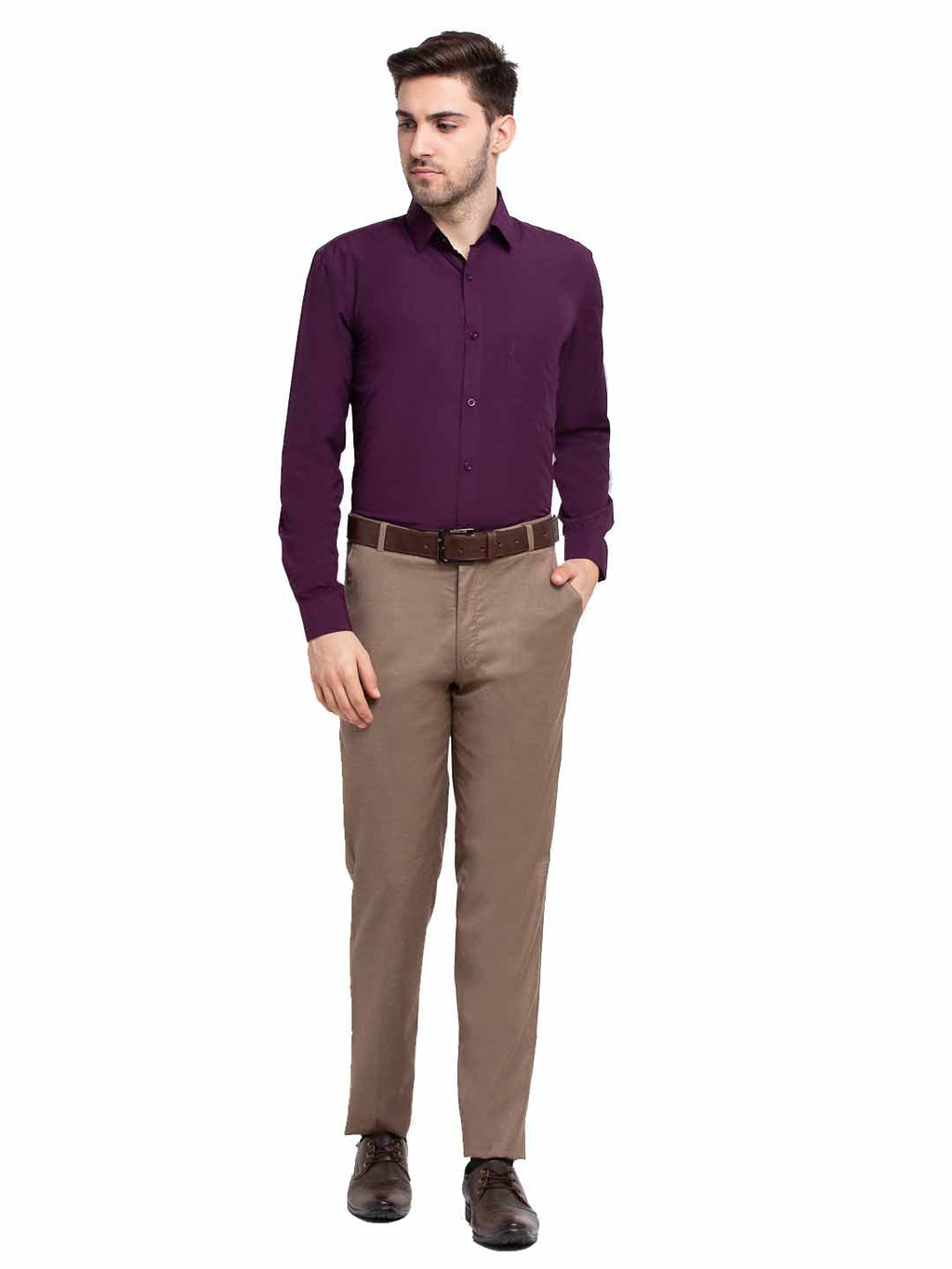 Jainish Men's Cotton Solid Burgundy Purple Formal Shirt's ( SF 361Burgundy ) | Grocsy