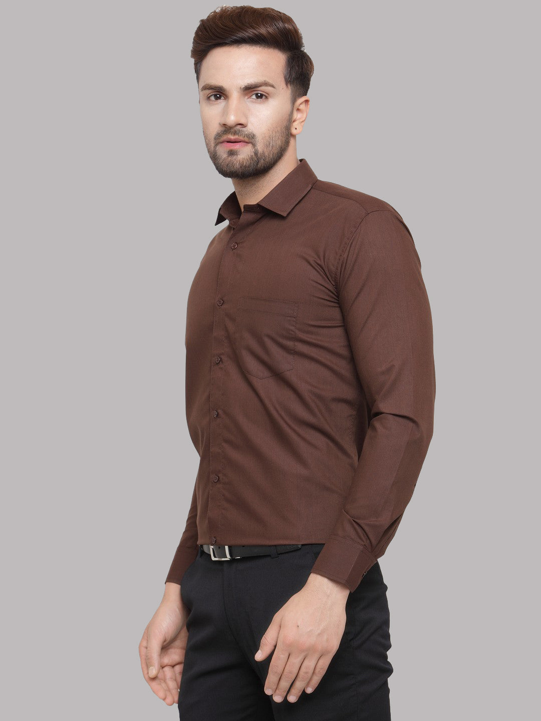 Jainish Men's Cotton Solid Coffee Formal Shirt's ( SF 361Coffee ) | Grocsy