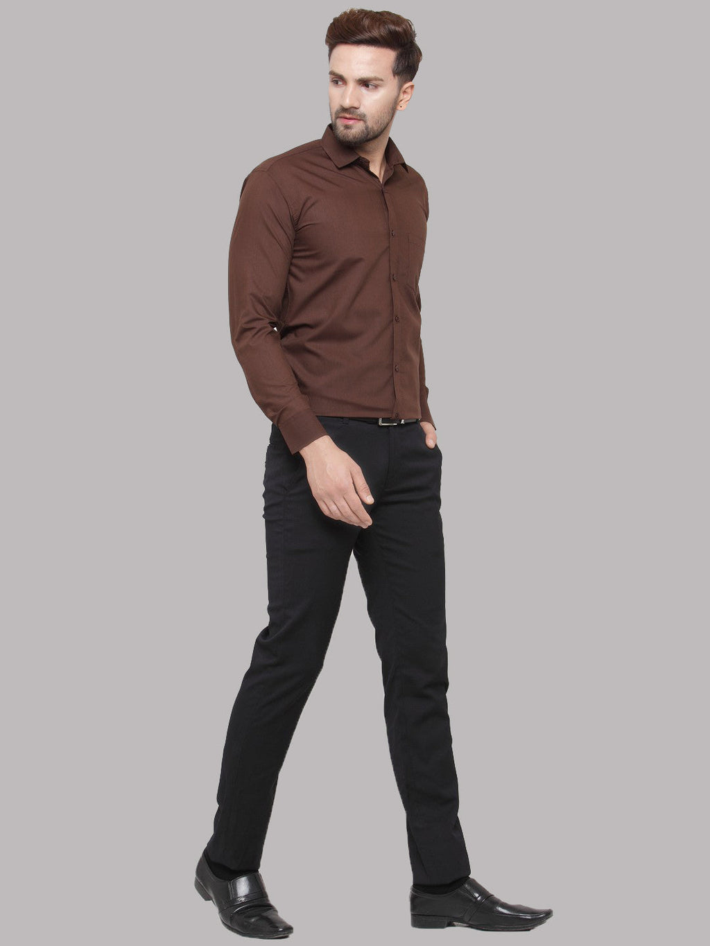 Jainish Men's Cotton Solid Coffee Formal Shirt's ( SF 361Coffee ) | Grocsy