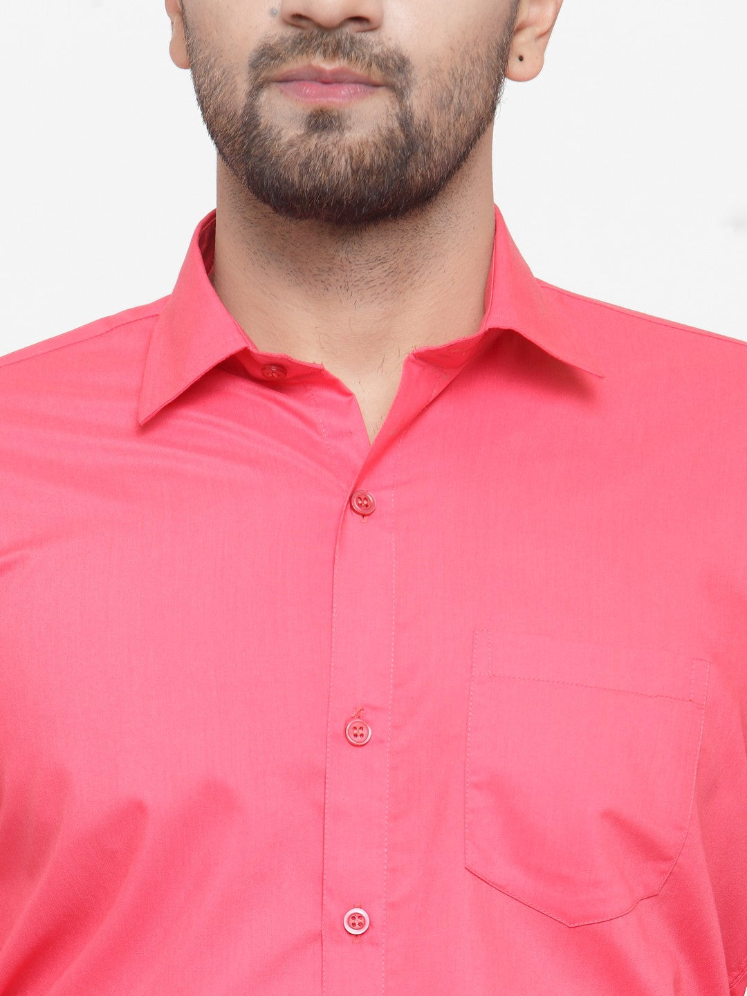 Jainish Men's Cotton Solid Coral Red Formal Shirt's ( SF 361Coral ) | Grocsy
