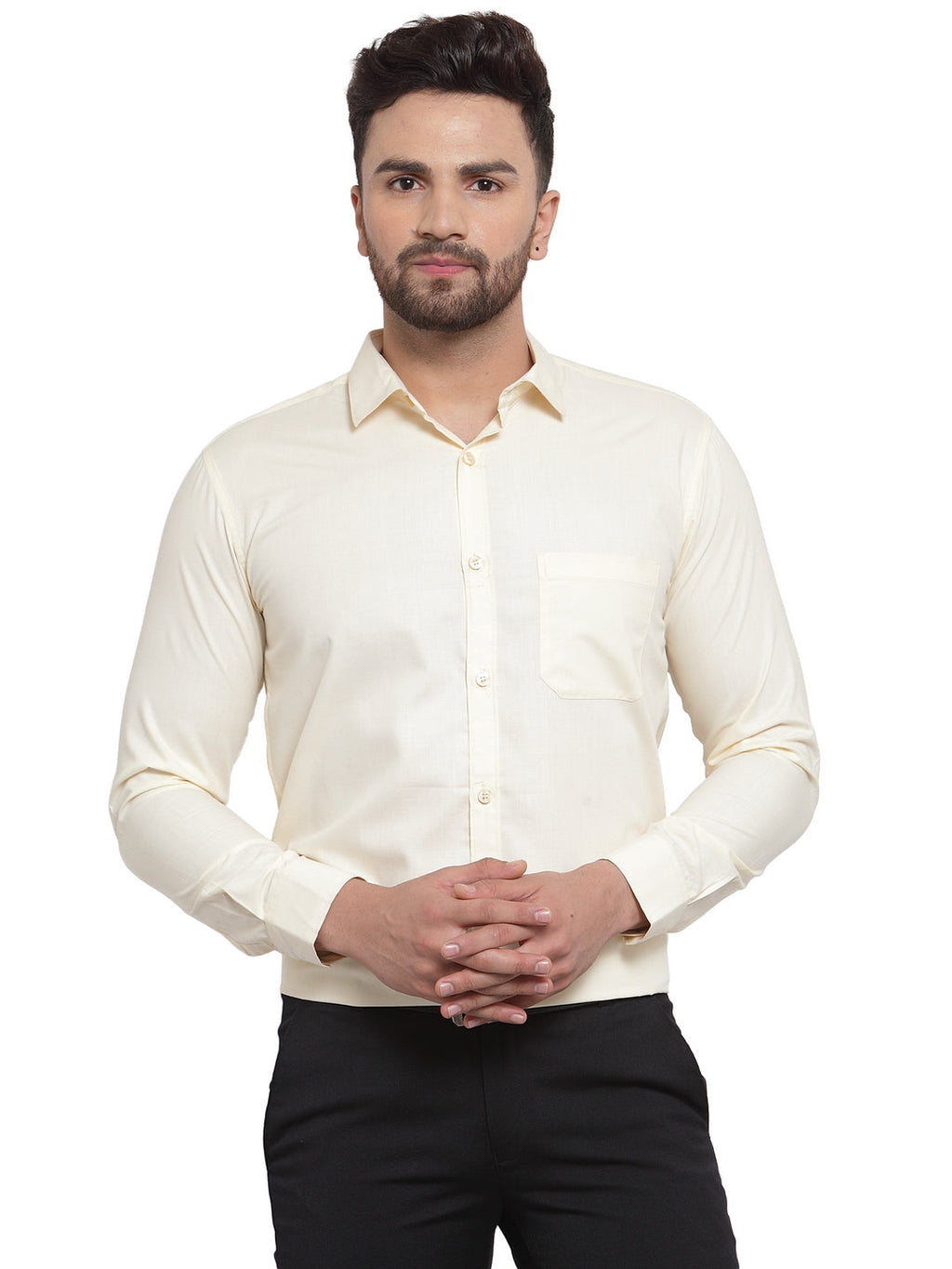 Jainish Men's Cotton Solid Cream Formal Shirt's ( SF 361Cream ) | Grocsy