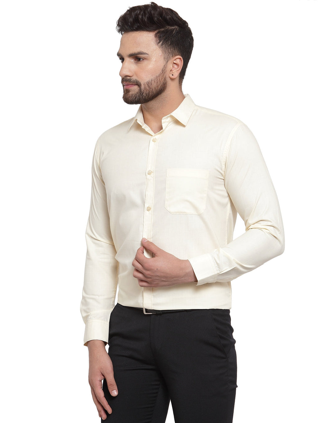 Jainish Men's Cotton Solid Cream Formal Shirt's ( SF 361Cream ) | Grocsy