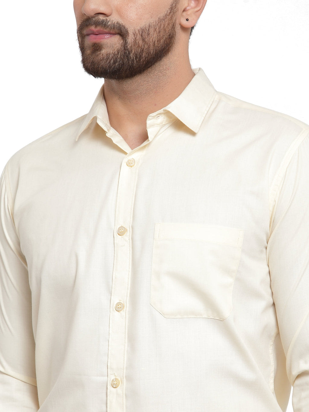 Jainish Men's Cotton Solid Cream Formal Shirt's ( SF 361Cream ) | Grocsy