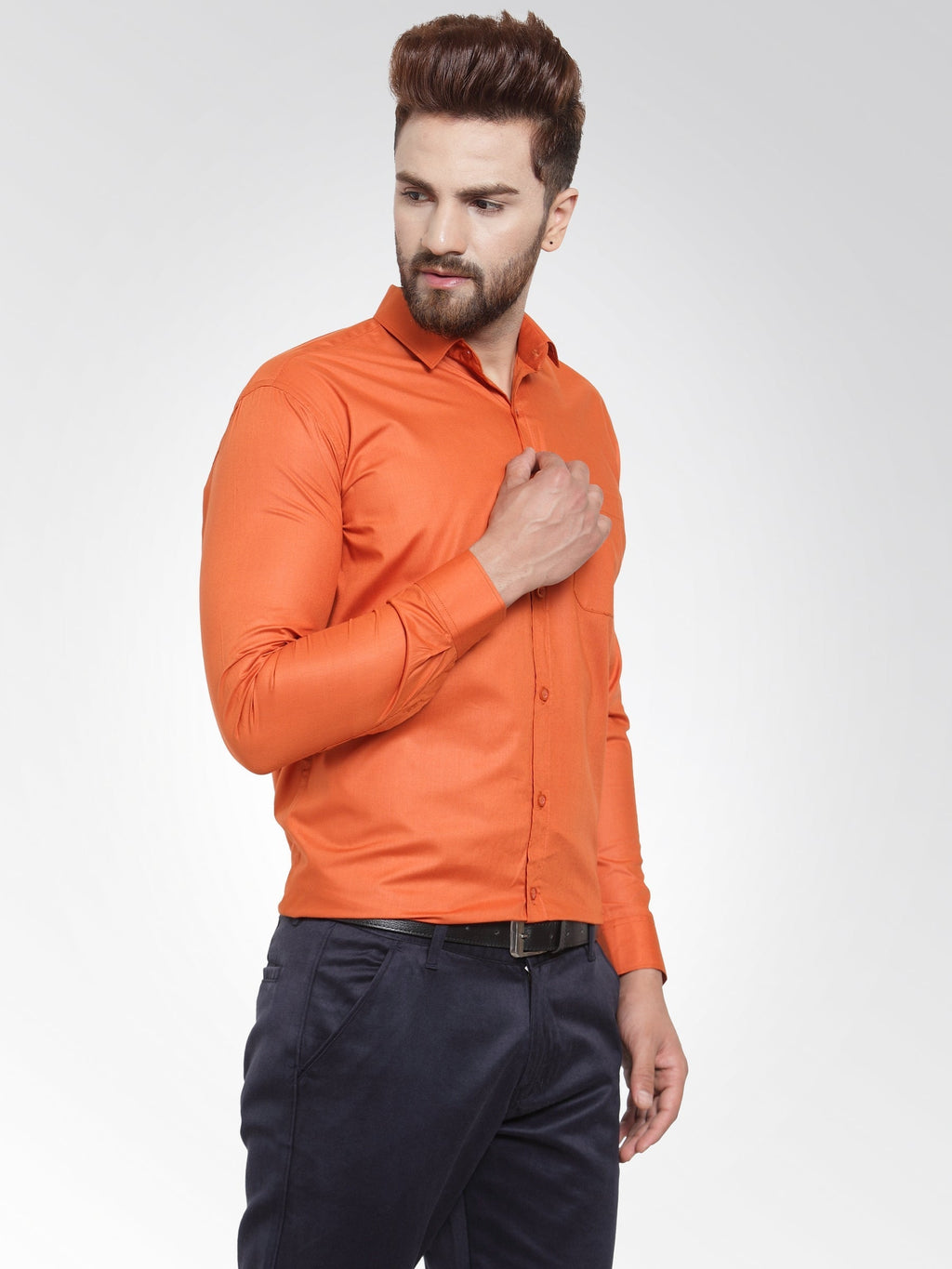 Jainish Men's Cotton Solid Dark Orange Formal Shirt's ( SF 361DO ) | Grocsy