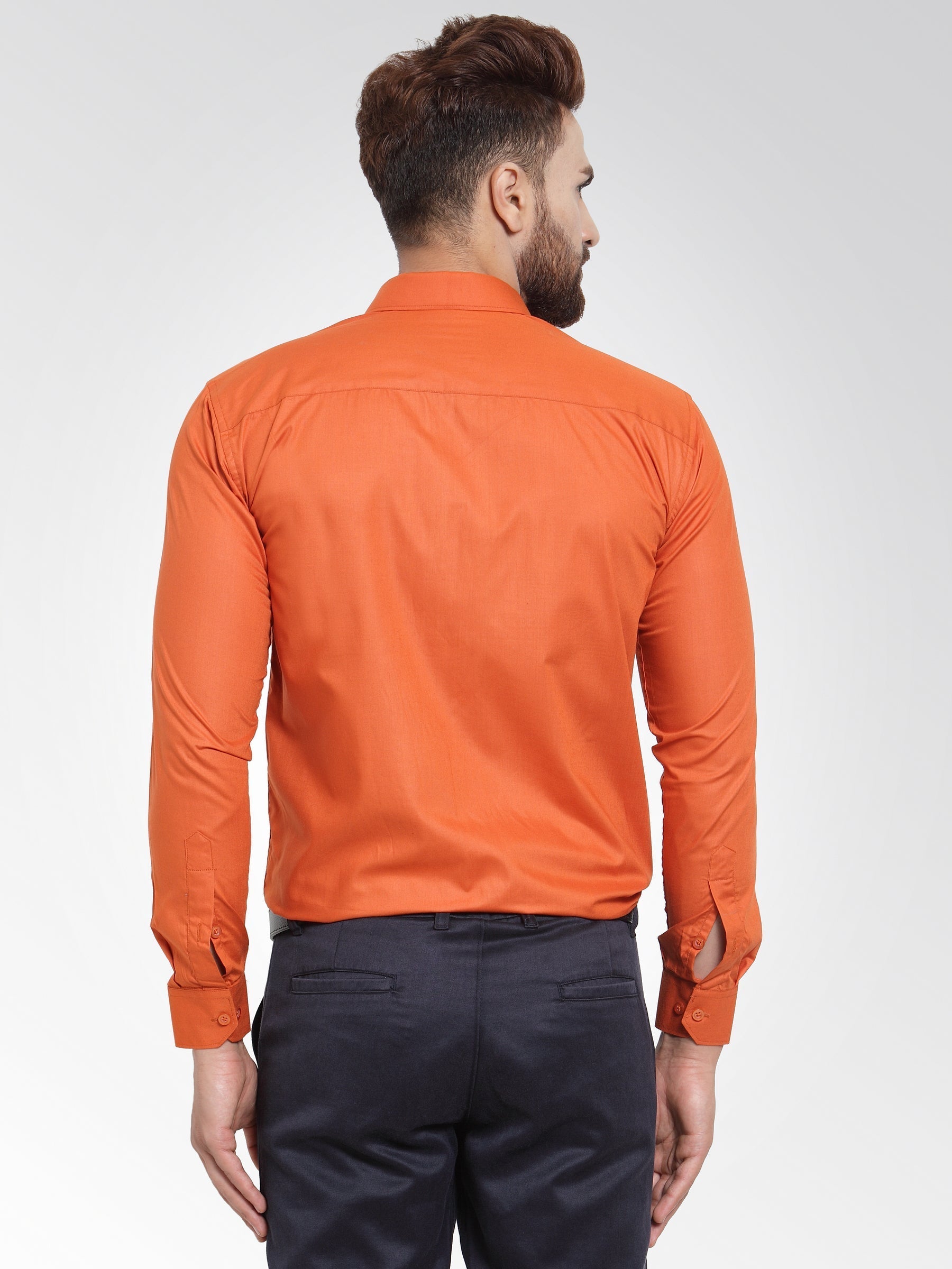Jainish Men's Cotton Solid Dark Orange Formal Shirt's ( SF 361DO ) | Grocsy