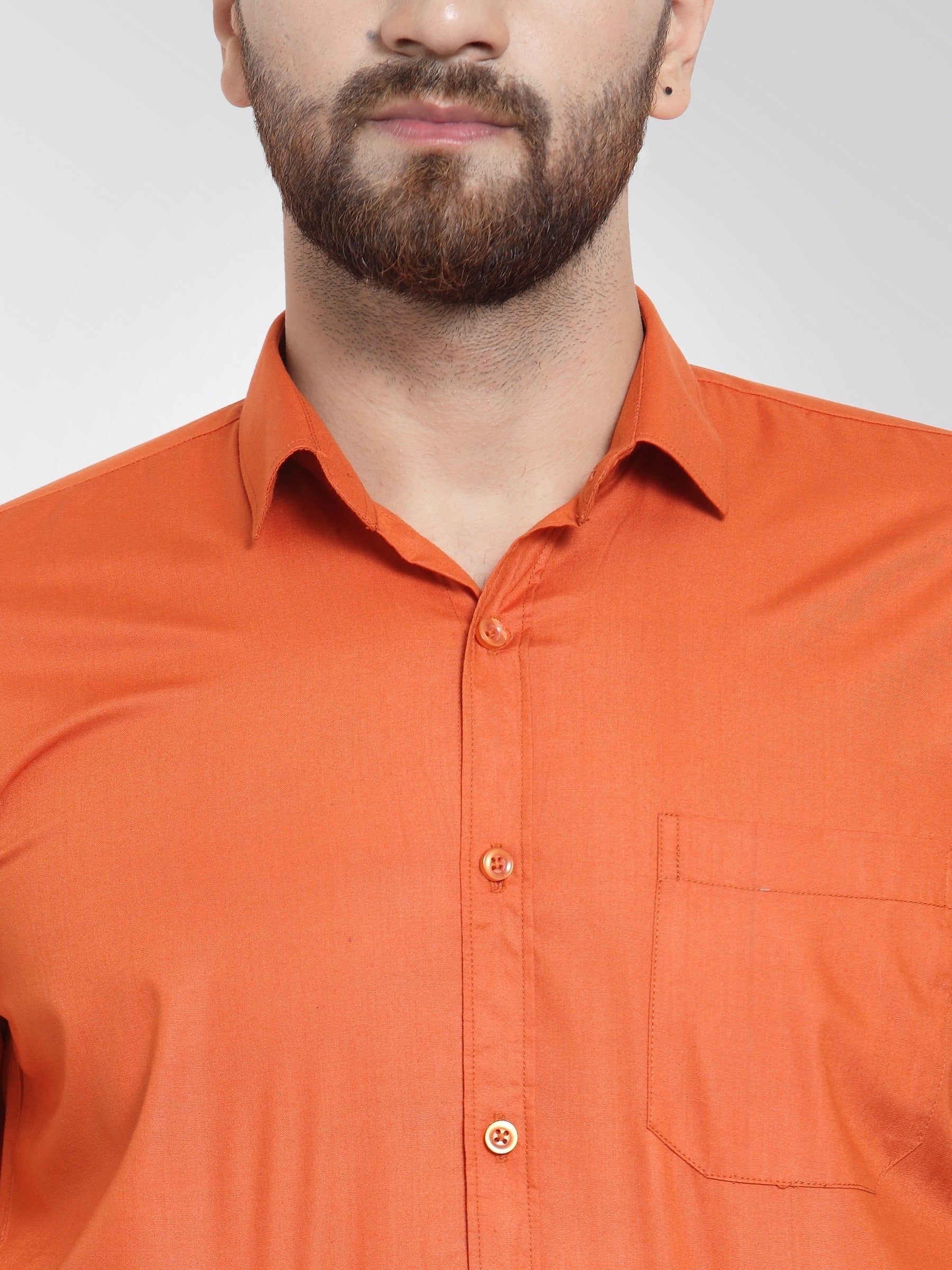 Jainish Men's Cotton Solid Dark Orange Formal Shirt's ( SF 361DO ) | Grocsy