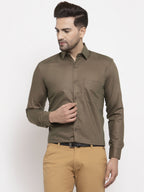 Jainish Men's Cotton Solid Dark Brown Formal Shirt's ( SF 361Dark-Brown ) | Grocsy
