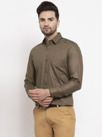 Jainish Men's Cotton Solid Dark Brown Formal Shirt's ( SF 361Dark-Brown ) | Grocsy