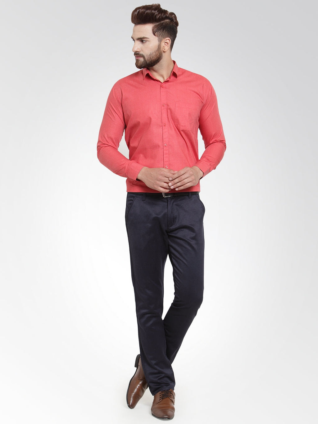 Jainish Men's Cotton Solid Desire Orange Formal Shirt's ( SF 361Desire ) | Grocsy