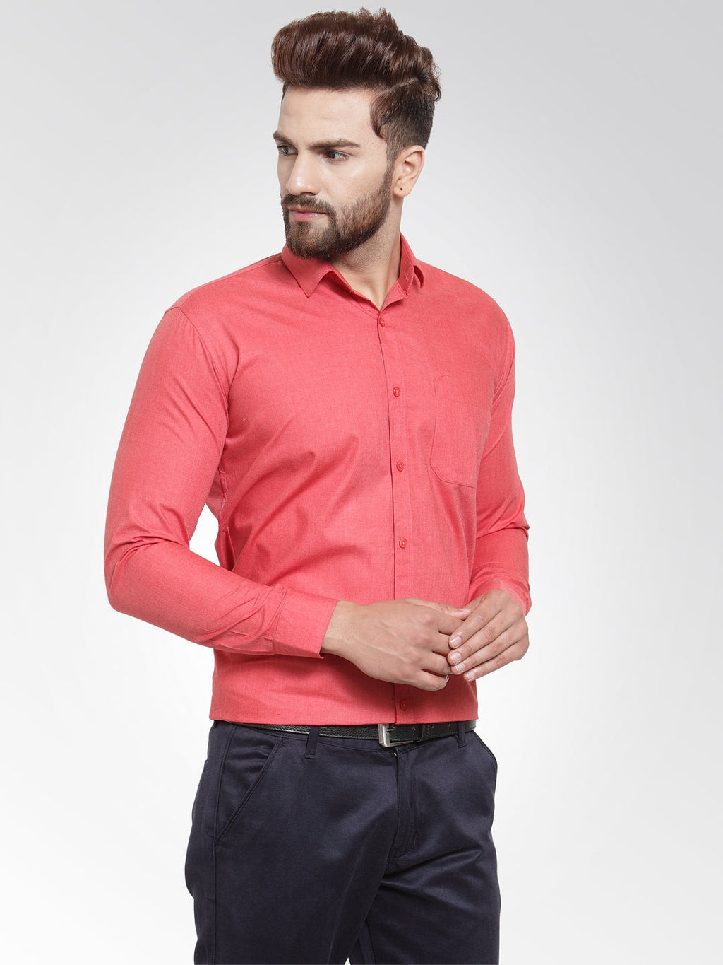 Jainish Men's Cotton Solid Desire Orange Formal Shirt's ( SF 361Desire ) | Grocsy