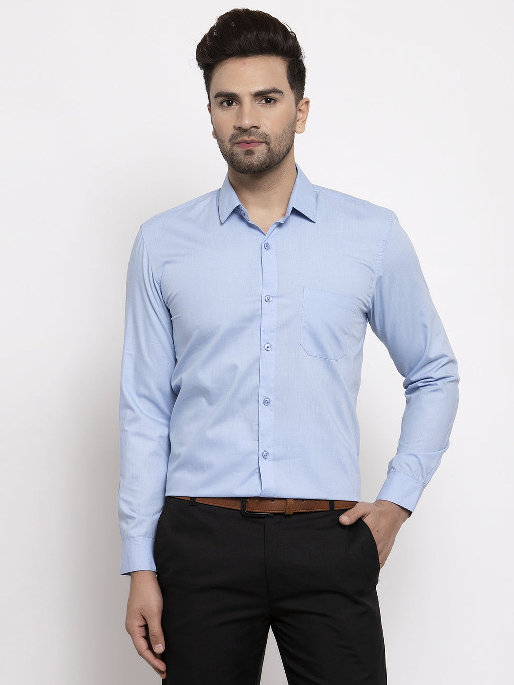 Jainish Men's Cotton Solid Firozi Blue Formal Shirt's ( SF 361Firozi ) | Grocsy