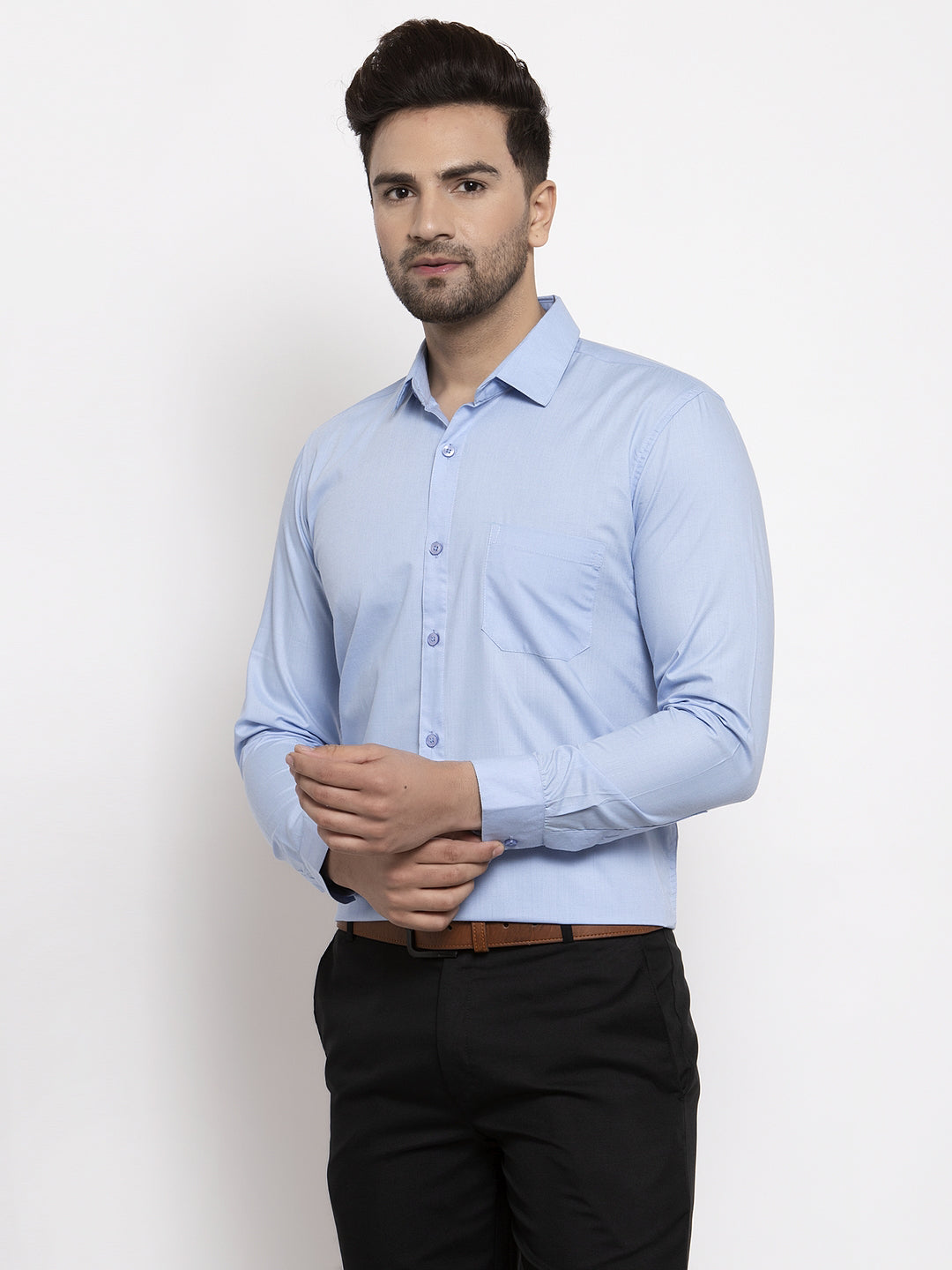 Jainish Men's Cotton Solid Firozi Blue Formal Shirt's ( SF 361Firozi ) | Grocsy