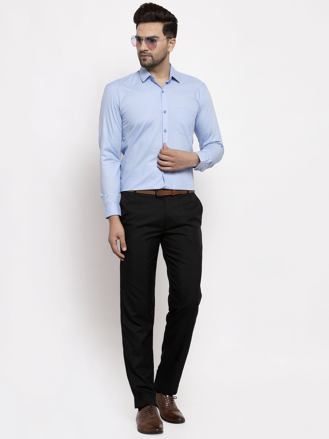 Jainish Men's Cotton Solid Firozi Blue Formal Shirt's ( SF 361Firozi ) | Grocsy