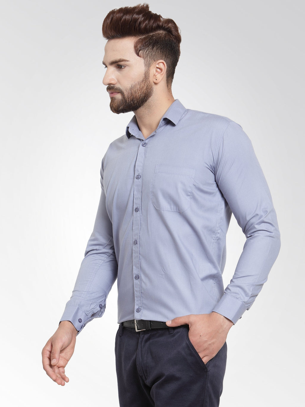 Jainish Men's Cotton Solid Light Grey Formal Shirt's ( SF 361Light-Grey ) | Grocsy