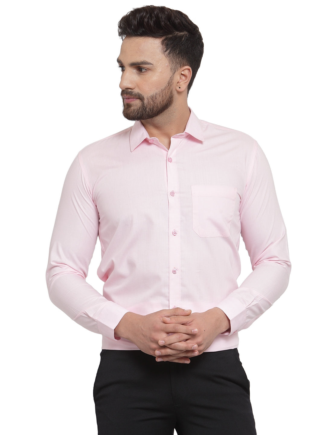 Jainish Men's Cotton Solid Light Pink Formal Shirt's ( SF 361Light-Pink ) | Grocsy