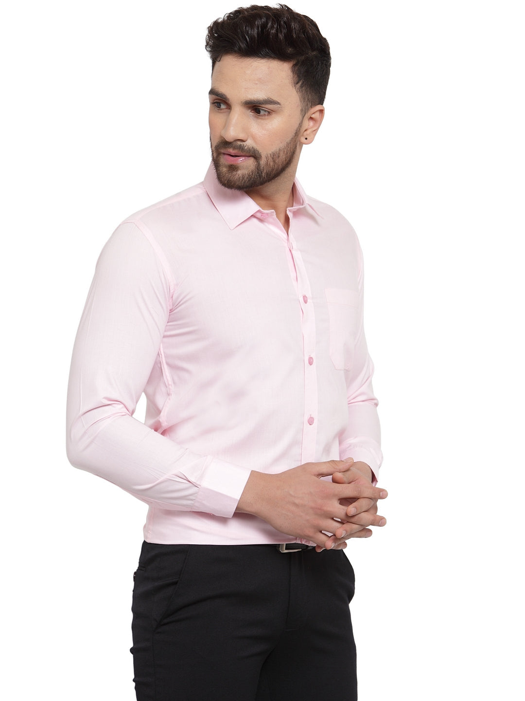 Jainish Men's Cotton Solid Light Pink Formal Shirt's ( SF 361Light-Pink ) | Grocsy